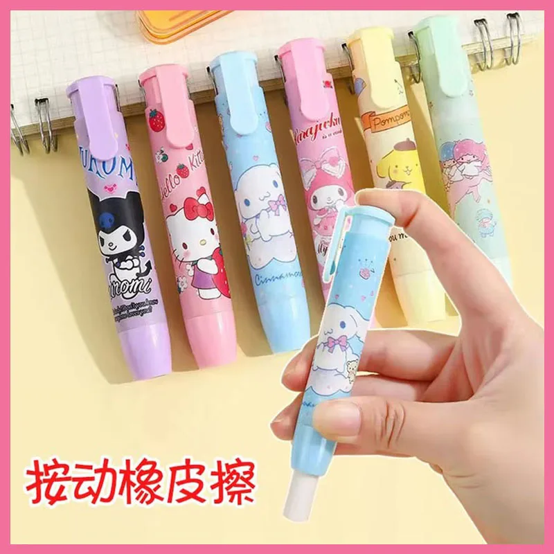 Sanrio 20pcs Press Pen Eraser Anime Melody Kuromi Cartoon Erasers Stationery Clean And Traceless Eraser Wholesale For Children