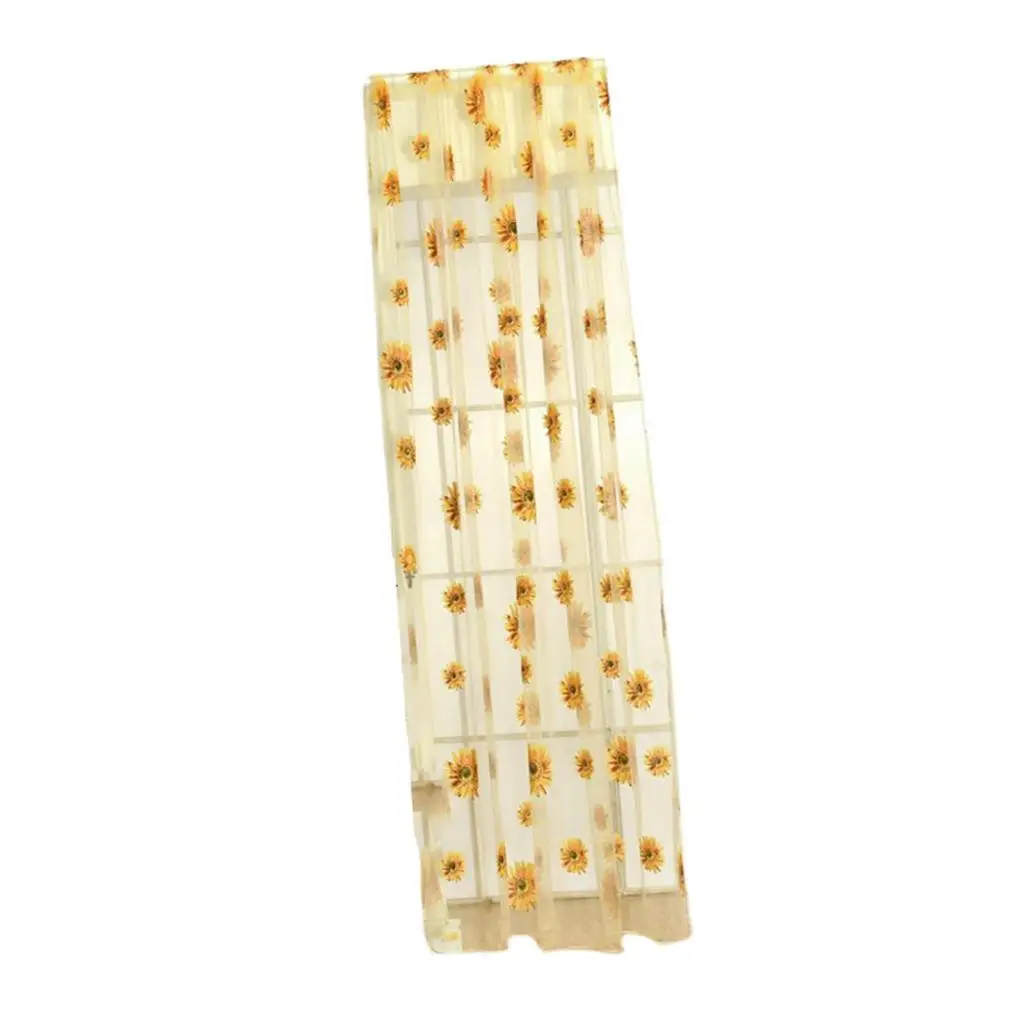 Window Hangings Floral Voile Curtain Transparent Sunflower Panel Grommet Window Curtain for Kitchen Cafe Doorway Partition