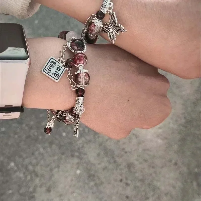 New Trendy Beaded Butterfly Pendant Bracelet for Women Exquisite Chinese Style Adjustable Bangle Jewelry Gifts Cccams España