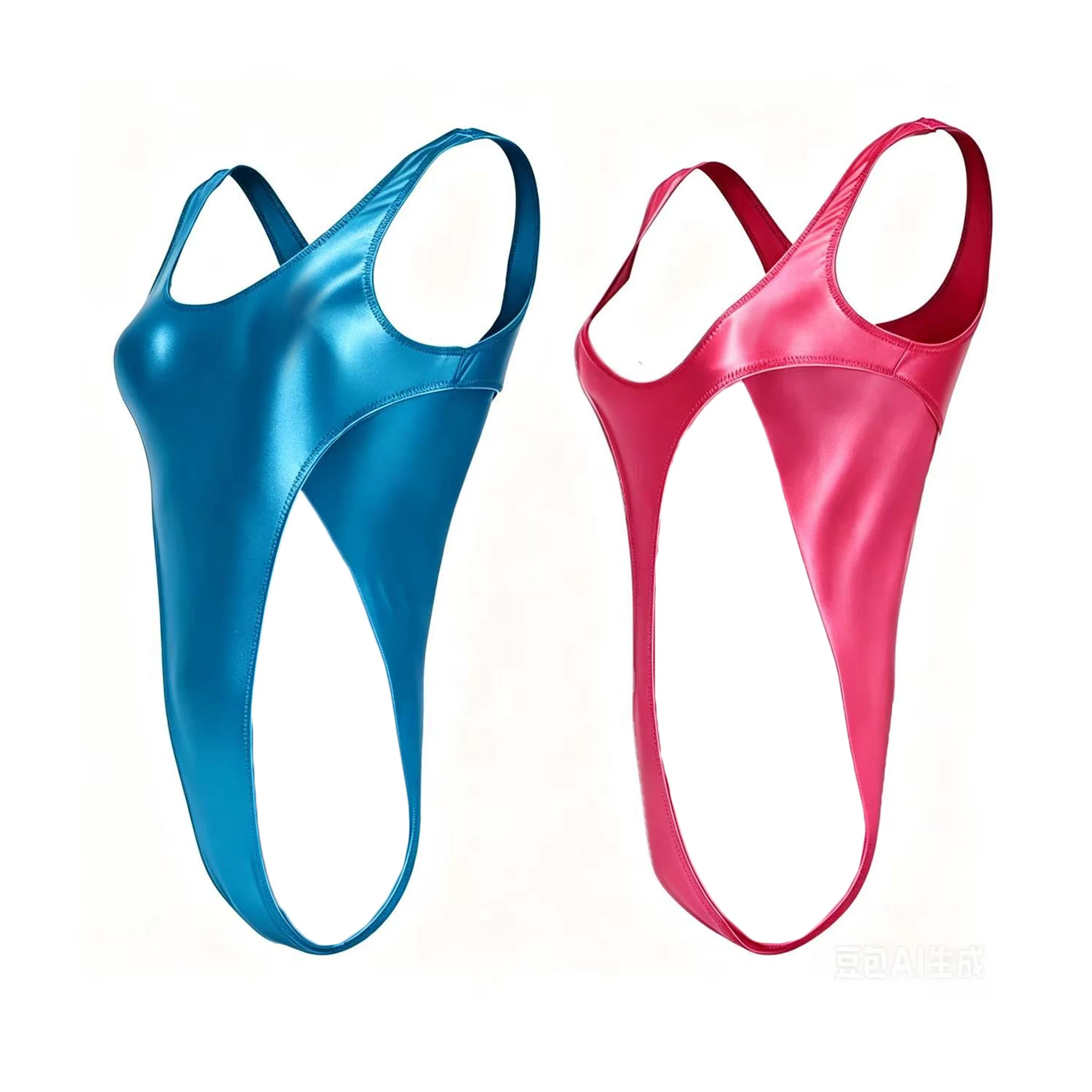 XClocKNYoung satin glossy swimsuit One piece T-shaped swimsuit silk smooth swimsuit oil solid color elasticity Two ways wear