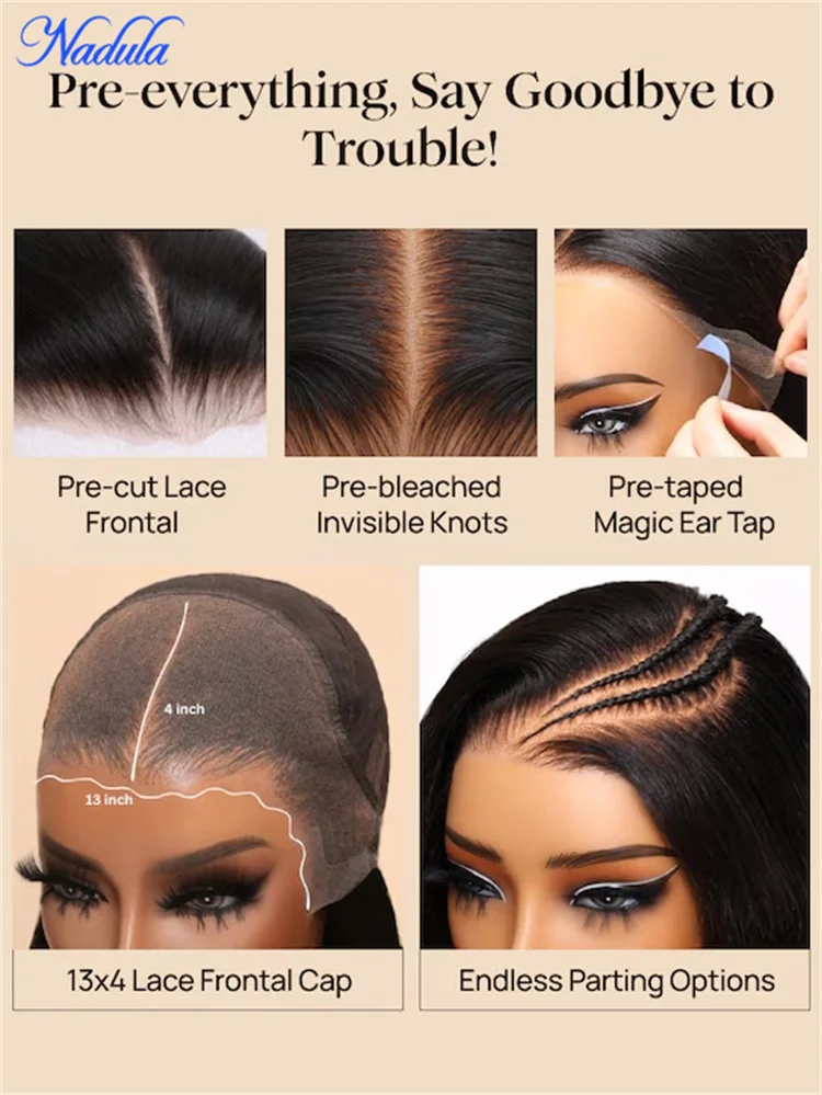 Nadula Balayage براون الانفجارات غلويليس باروكة من شعر طبيعي الجسم موجة 13x4 الأذن إلى الأذن قبل قطع الدانتيل أمامي باروكة من شعر طبيعي جاهزة للارتداء