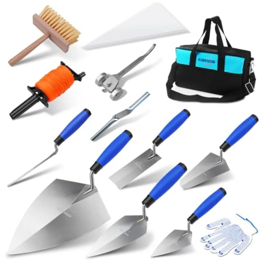 

Набор ручных инструментов для каменщика из 17 предметов для кладки кирпича и штукатурки, стальные инструменты темно-серого цвета, включает кельмы, штукатурные кельмы, зубчатые кельмы