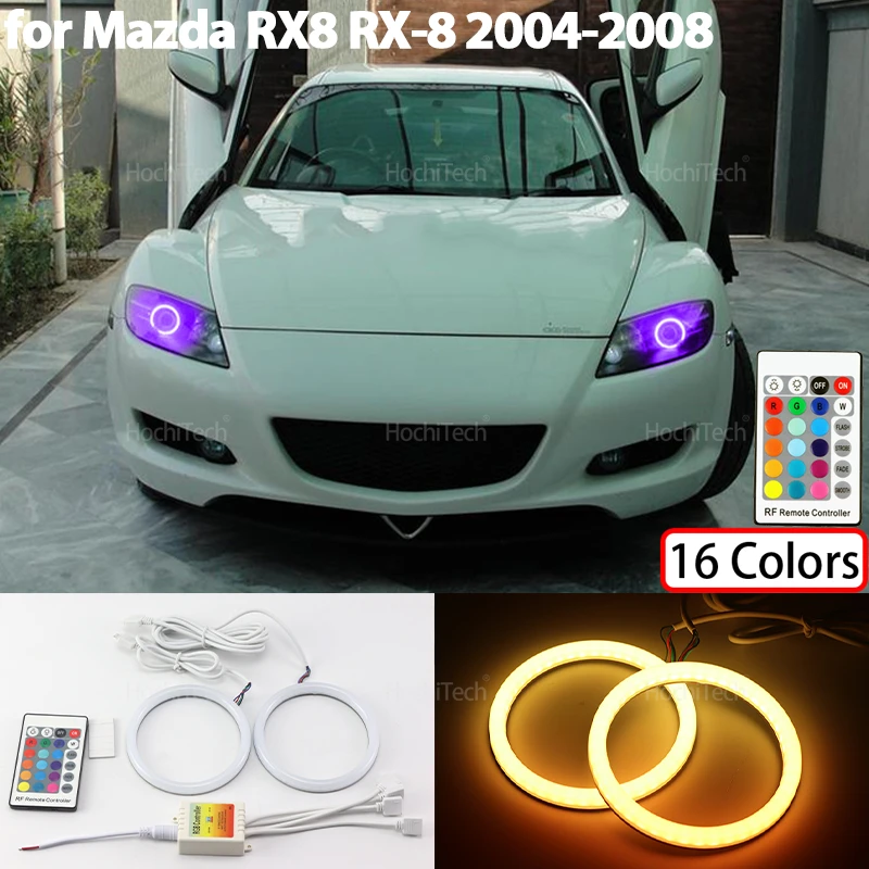 16-Color RGB Cotton LED Headlight Angel Eyes Ring Lamp Remote Control Car Daytime Running Light for Mazda RX8 RX-8 2004-2008