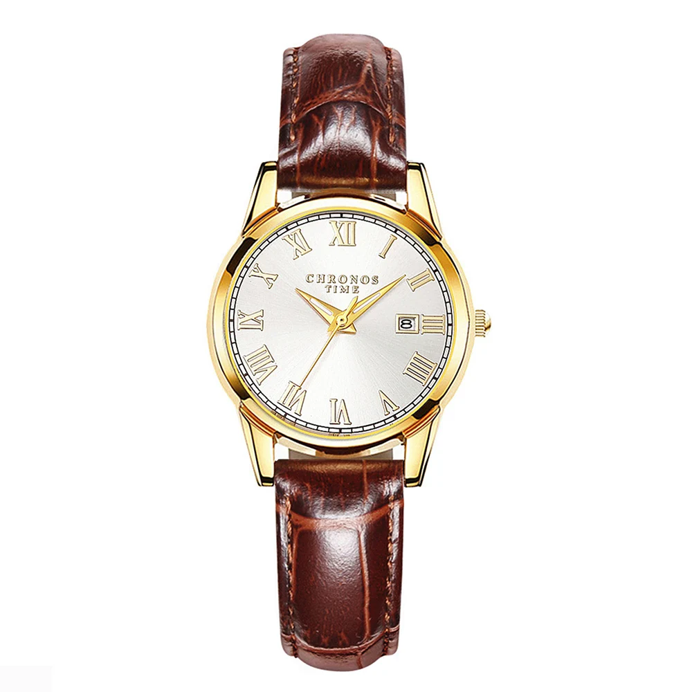 CHRONOS Luxury Ladies Dress Watch Waterproof Date Woman Wristwatch Leather Women Quartz Watches reloj+box