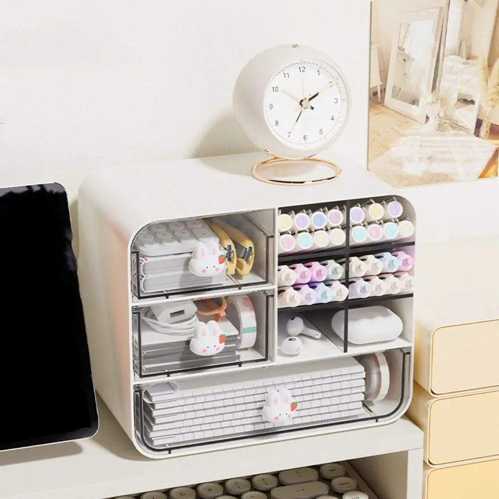 Scatola portaoggetti da tavolo obliqua in plastica trasparente cassetto di grande capacità scatola portaoggetti per conigli organizzatore cosmetico antipolvere ufficio