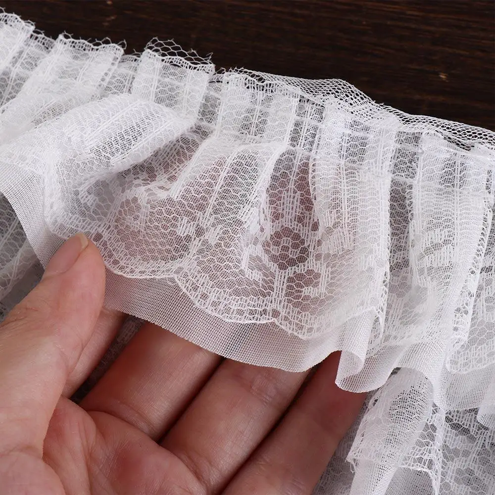 Luxurious Pleated Mesh Chiffon Fabric Soft Exquisite Chiffon Edge Lace Tulle White Black Tulle Lace Fabric Trim Ribbon Party