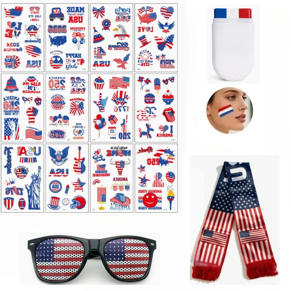 2026 USA Fan Kit Patriotic Supporter Set for Game Day Headband Sunglasses Watch Parties National Celebrations