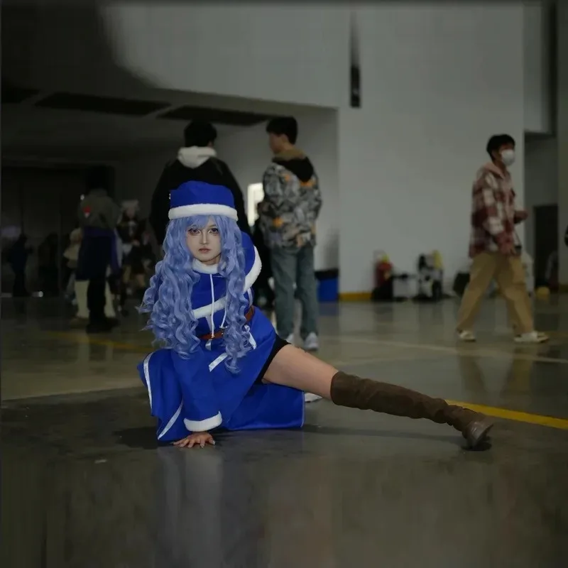 

qa156Аниме Fairy Tail 100-летний Quest Juvia Lockser Косплей Костюм Парик Платье Униформа Шляпа Шаль Хэллоуин Вечеринка для женщин