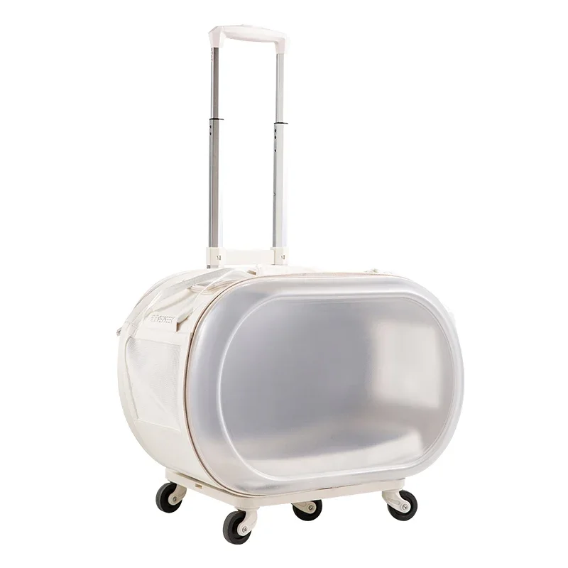 High Aesthetic Pet Trolley Box Portable Travel Cat Basket Ventilated And Breathable Transport Bag Silent Pulley Space Capsule