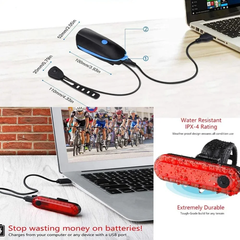 Bicycle Light Bike Light with Horn USB Rechargeable LED Waterproof MTB Bike Dark Night Outdoor Riding Headlight Rear Light image 2