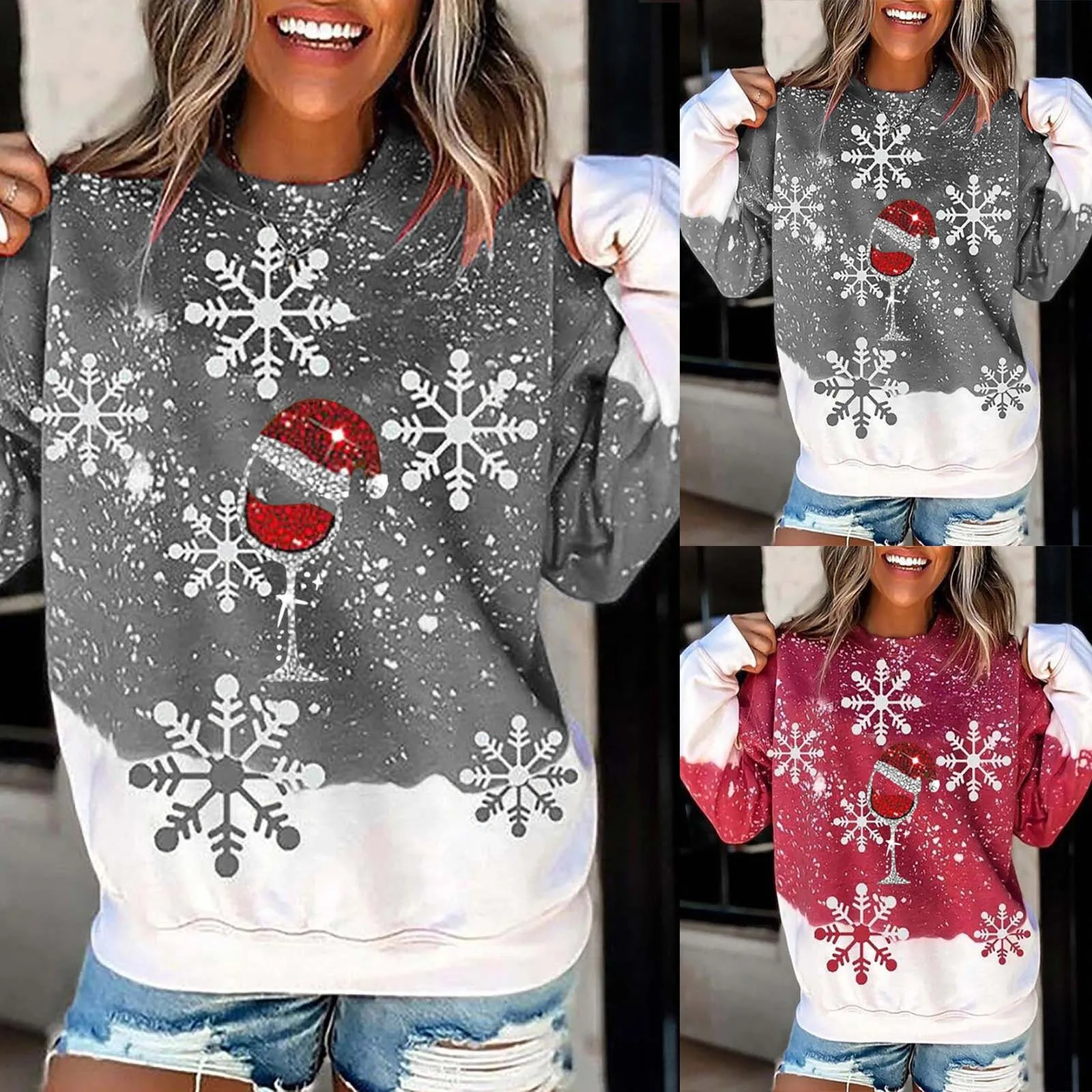 Merry Christmas Print Sweatshirt Women O-Neck Sweater Xmas Fashion Print Long Sleeve Pullover Autumn Ladies Sweatshirt Top Wear