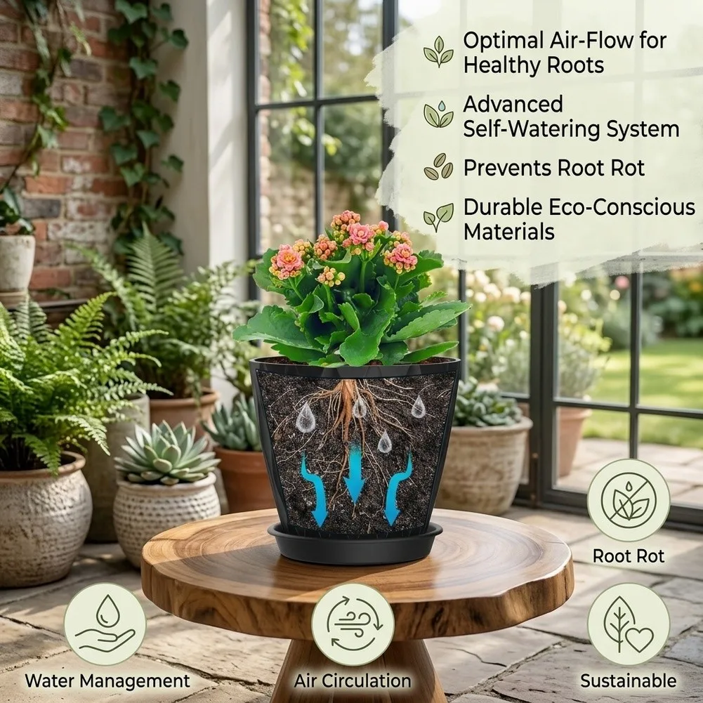 For Indoor Outdoor Plant Pots 6 Pack 4 inch and 6 inch PP Round Pots with Matte Striped Finish Drainage Holes Saucers