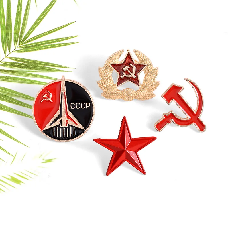 Socialist Pointed Star Symbol Enamel Pins Red Star Sickle Hammer Cold War Brooches Gift Icon Badge Lapel Metal Pin For Coat Cap