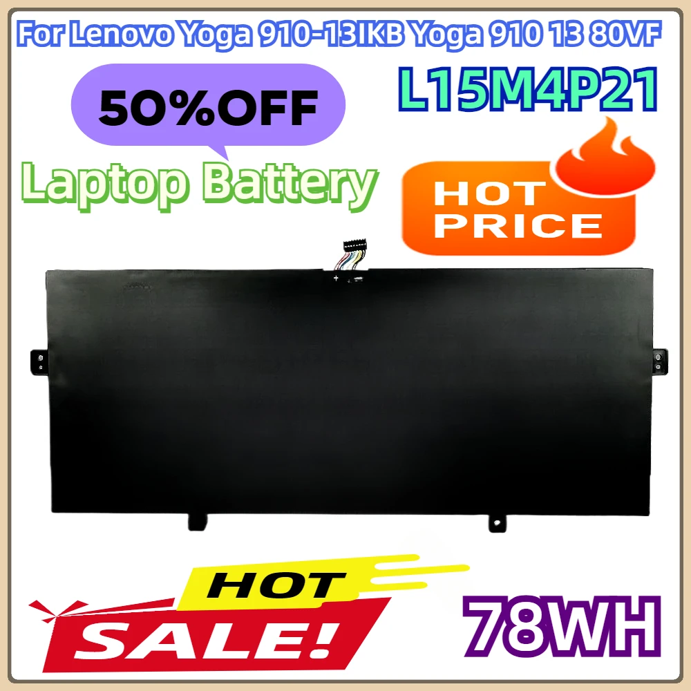 Batería para Portátil Lenovo Yoga 910-13IKB, Yoga 910 13 80VF, Yoga 5 Pro (512G), L15M4P21, L15C4P22, L15C4P21, Nueva L15M4P23, 7.68V, 78WH