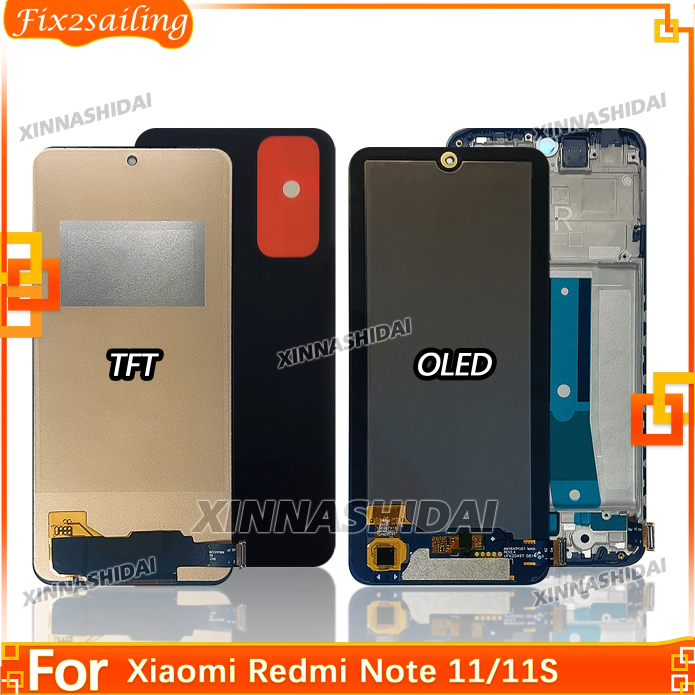 TFT/OLED For Xiaomi Redmi Note 11/11S LCD Display Touch Screen Frame Digitizers Assembly Replacement For Xiaomi Note 11/11S