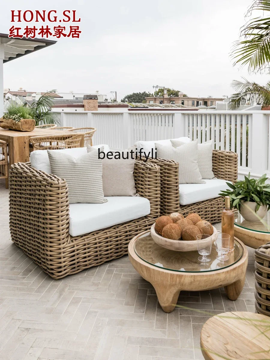 Outdoor Rattan Sofa Garden Courtyard Leisure B & B Terrace Rattan Furniture Combination