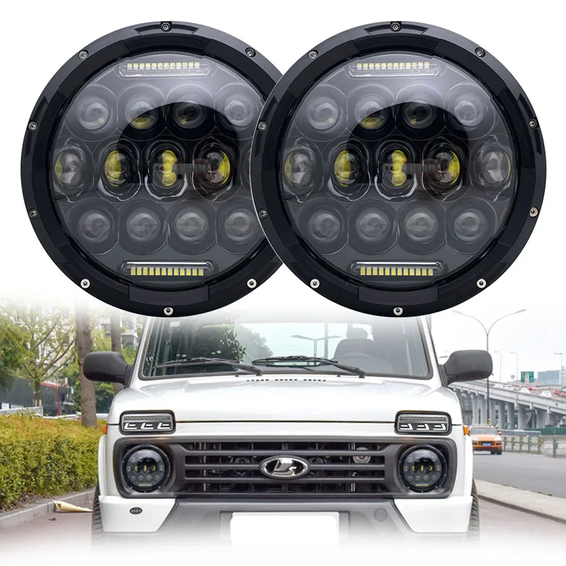 

7 inch LED Headlights For Jeep JK TJ Suzuki Samurai SJ410 75W 7" Hi/Lo Beam DRL Headlamp For Lada 4x4 Hummer Land Rover Defender