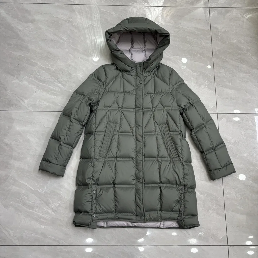 الشتاء الدفء الأبيض بطة أسفل معطف المرأة منتصف طول سميكة شتاء جديد الإفراط في الركبة ملابس خارجية فضفاضة مقنعين سترة منفوخة النساء