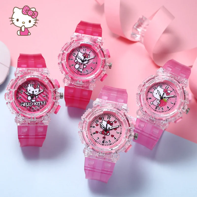 

Sanrio Kawaii Hello Kitty Watch Cartoon Cute Ins Colorful Light Kids Table Creative Luminous Digital Watch Children's Day Gift