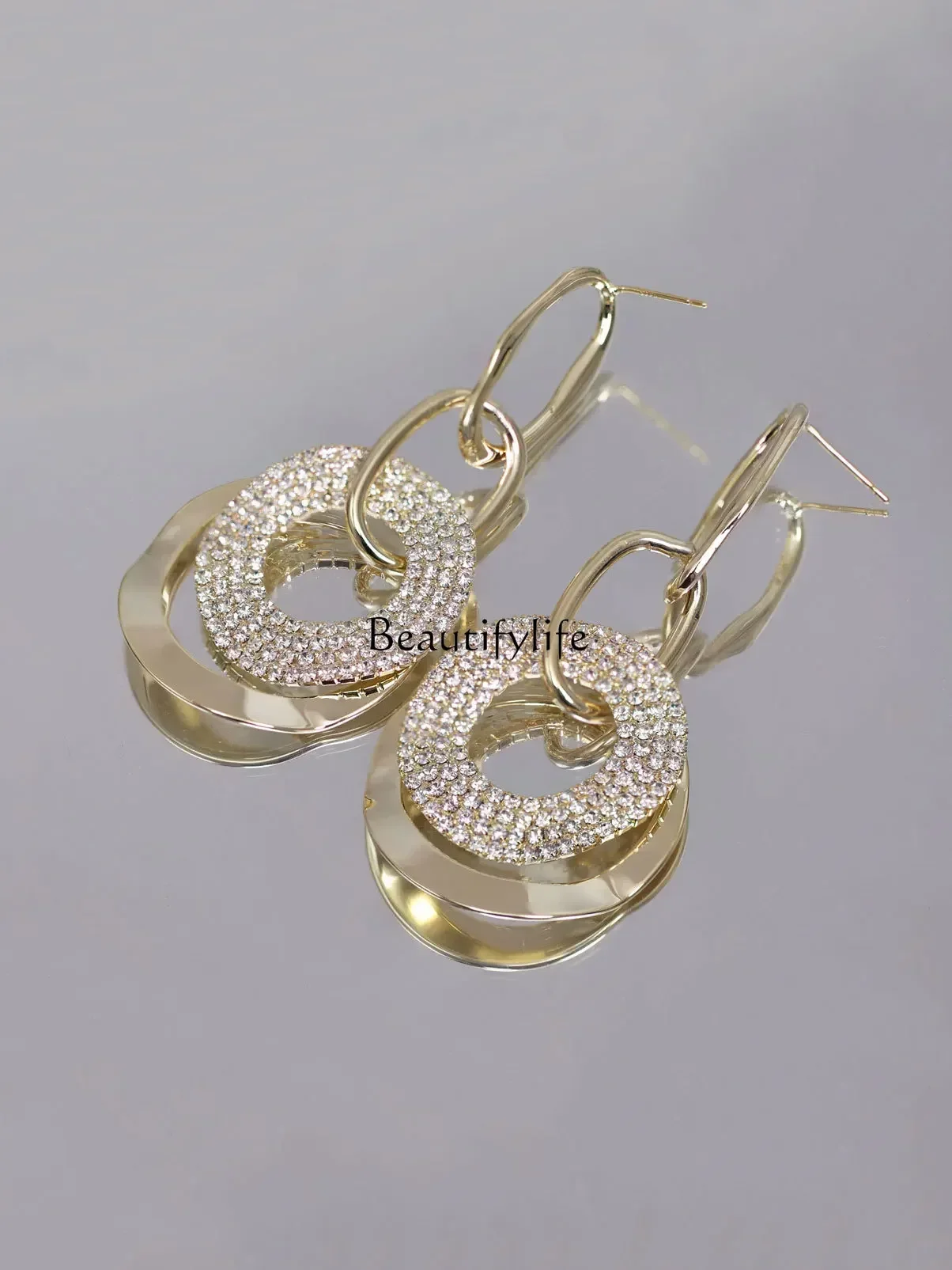 

925 silver circle full of diamond earrings female personality versatile European and American exaggeration