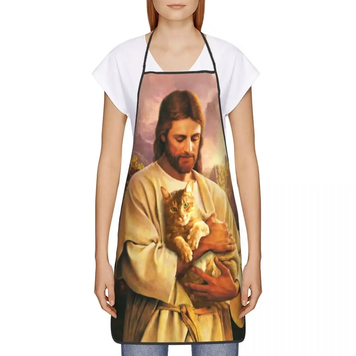 The Cat Of Jesus Christ Funny Apron Men Women Adult Unisex Kitchen Chef Bib Tablier Cuisine Cooking Baking Painting