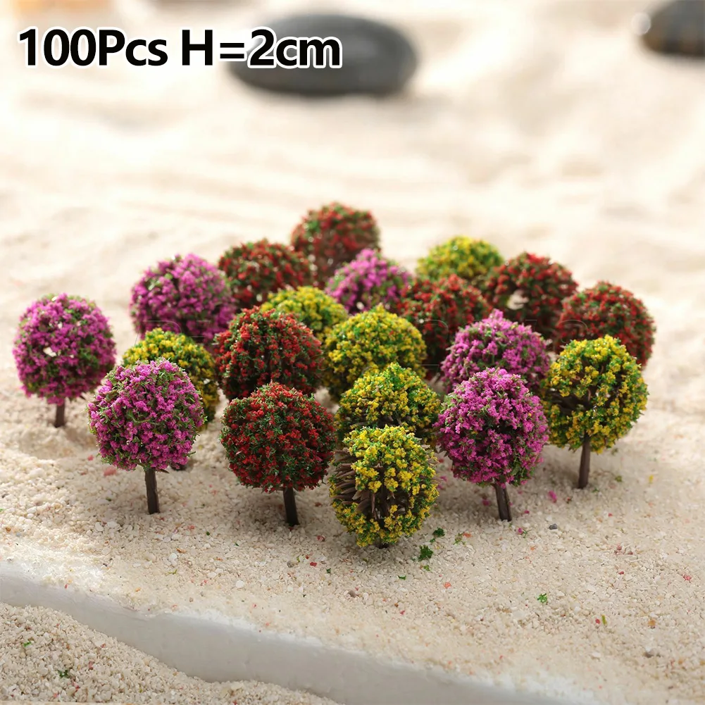 100Pcs/Lot Mixed 3 Colors Flower Model Train Trees Ball Shaped Scenery Landscape 1/100 Scale For Railway Road Kids Toy