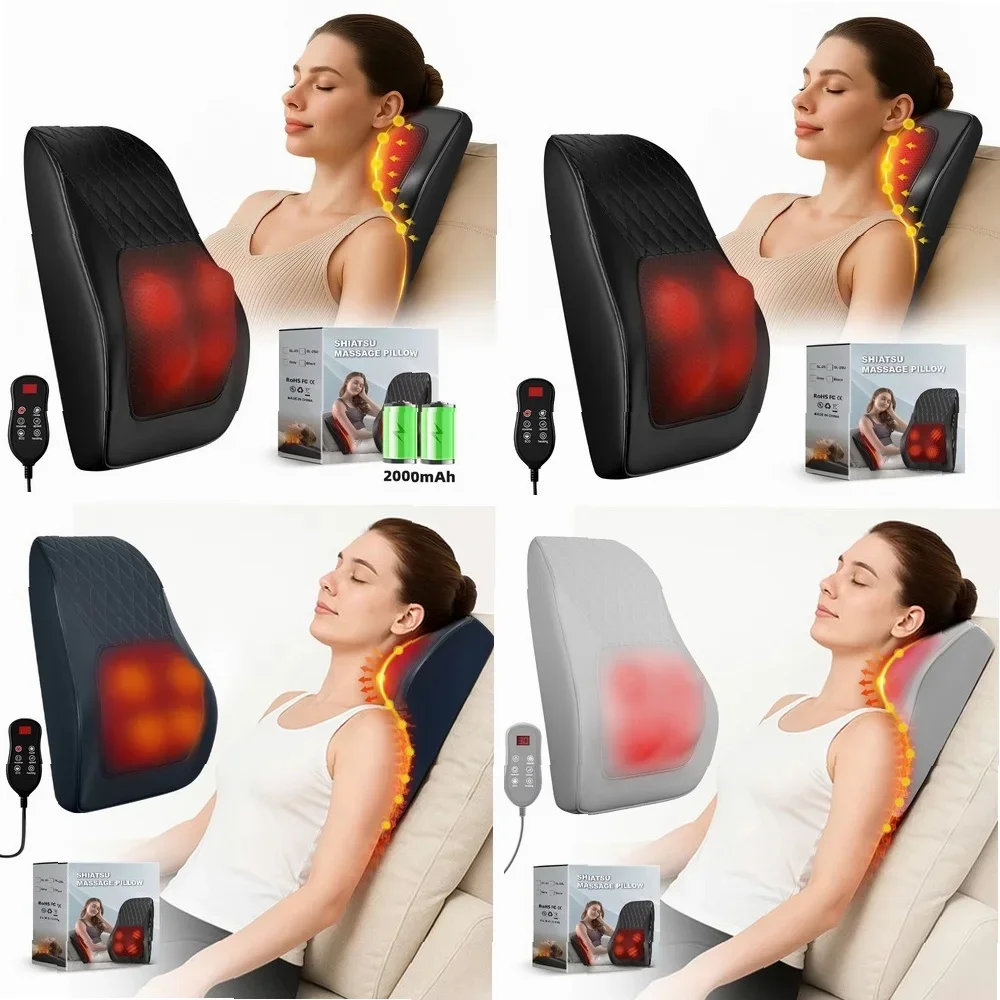 Electric 3D Kneading Neck Massager Pillow for Home Office Car Seat, Shiatsu Back Shoulder Massage Pad with Heat
