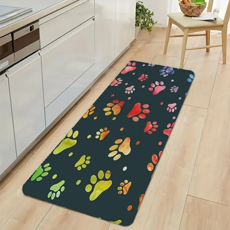 

1PC Colorful Paw Prints Kitchen Rug Non-Slip Door Mat Pop design Bathroom Rug Bath Mat Carpet for Home Sink Laundry ecoreeree
