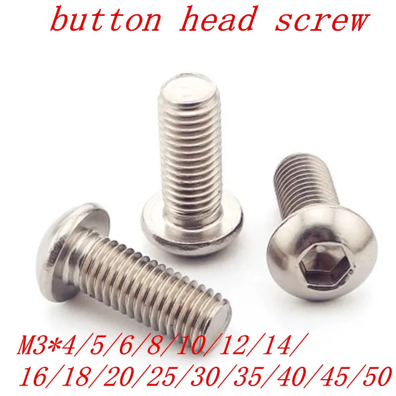 10-50pcs iso7380 M3*3/4/5/6/7/8/9/10/11/12/13mm to 80/85/90/95/100mm A2-70 Button Head Socket Screw Bolt SUS304 Stainless Steel