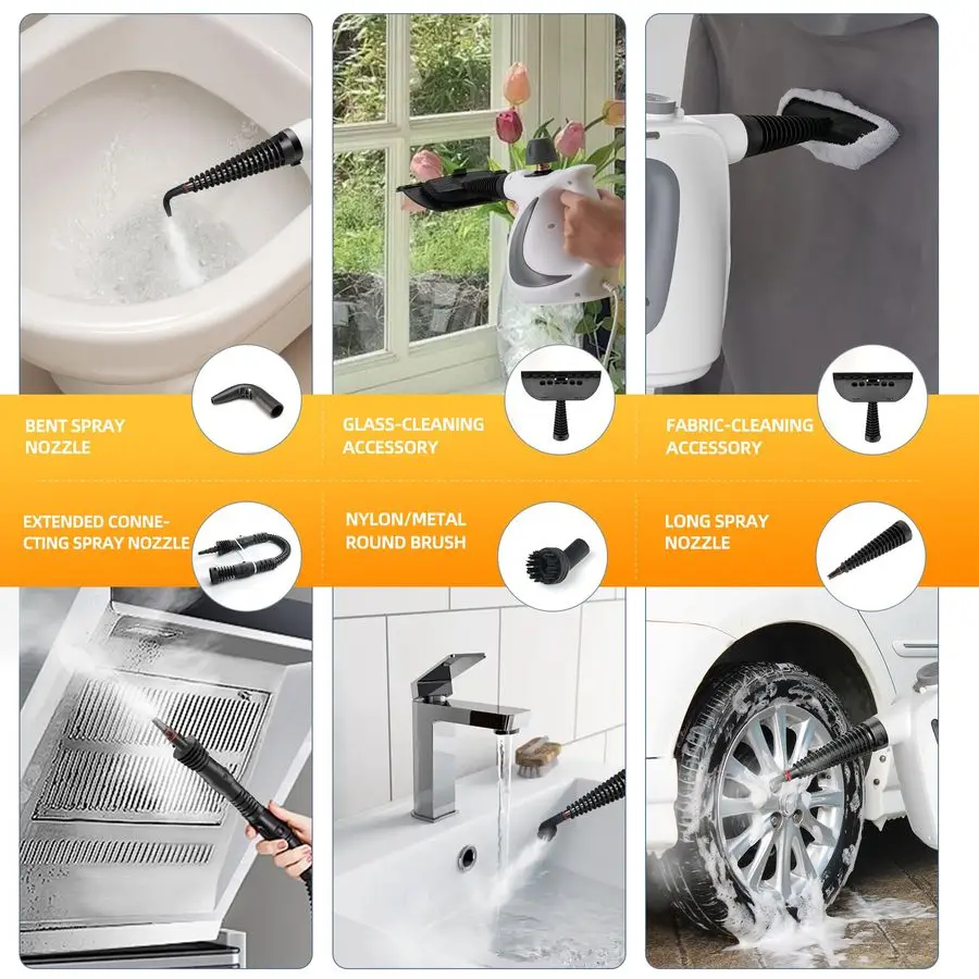 Handheld MultiSurface Steam Cleaner with 11Pc Accessories amp Safety Lock DirtyFree, 550ML Large Capacity Steamer for Floors, Up