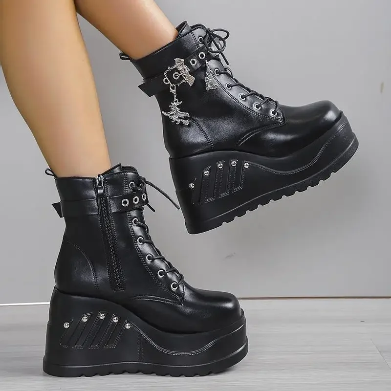 2024 novas botas para mulheres moda venda quente punk goth plataforma saltos cunha botas femininas casuais goth punk tamanho 43 sapatos femininos