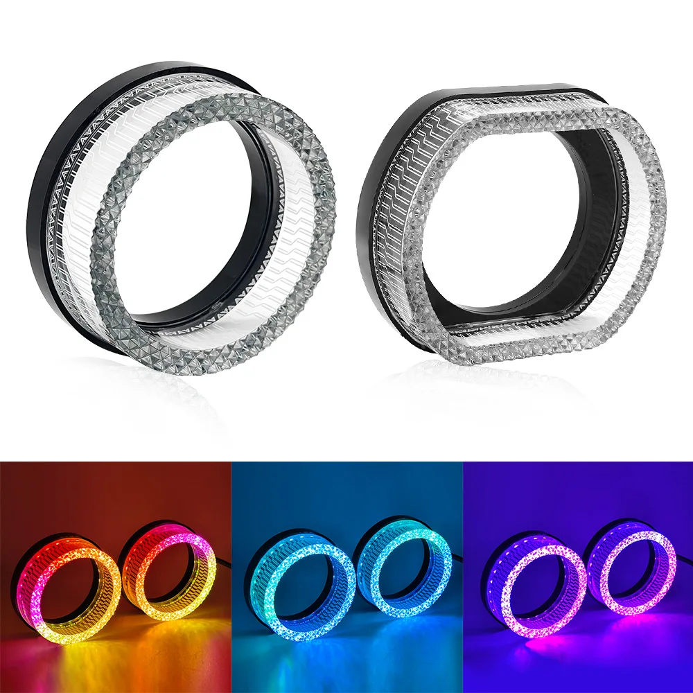 

2.5"/3" Led Crystal Angel Eyes Led Halo Rings DRL With Turn Signal Light 5D RGB Projector Lens Masks Car Accessories App Control