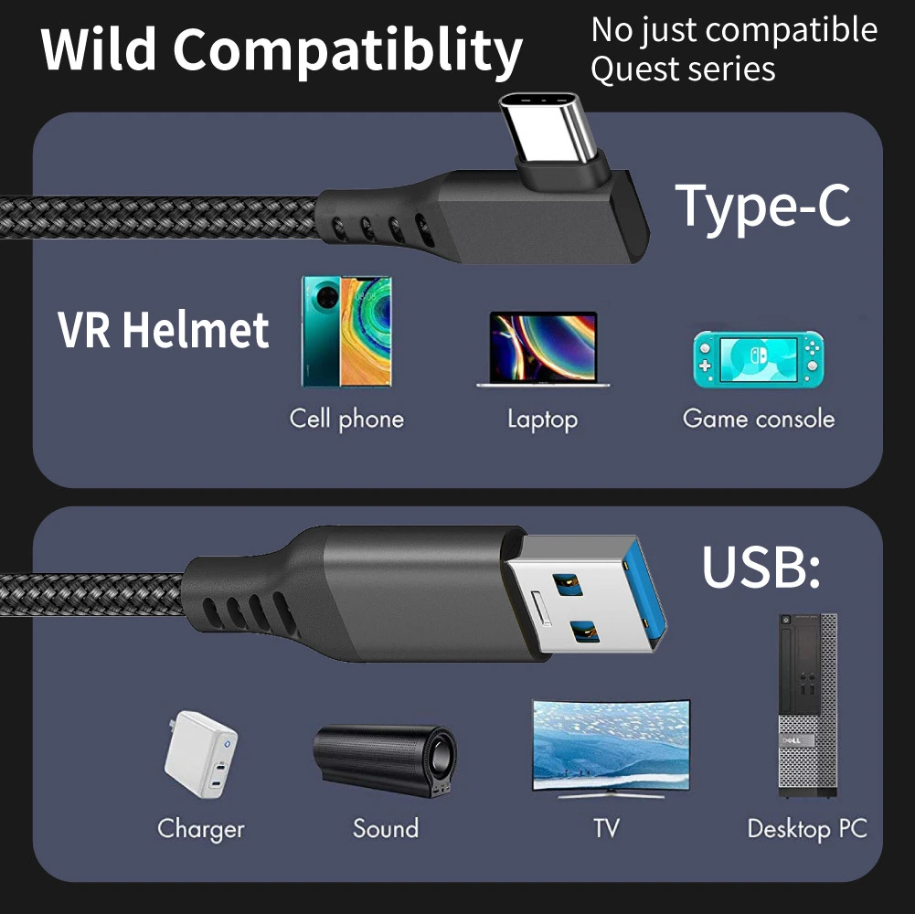 5M Data Line Charging Cable for Oculus Quest 2 Pico 4 PS5 Accessories PC USB 3.2 Type C Charger Link Cable for Meta Quest 3 VR