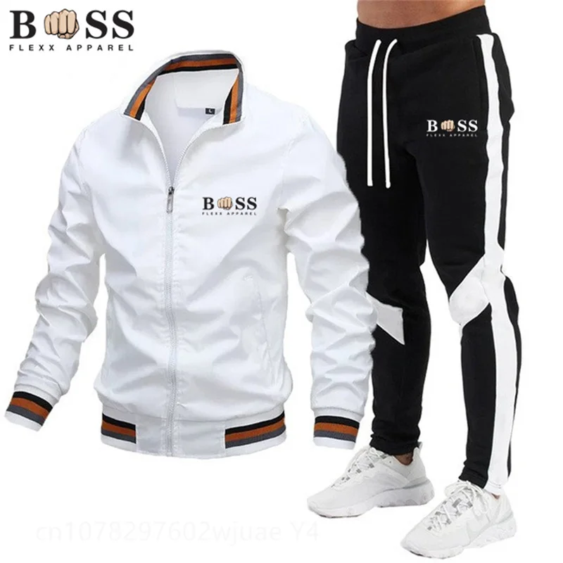 2024 Spring New Men\'s Sets Jacket and Sweatpants 2-piece Set Casual Spliced Pants Baseball Stand Neck High Quality Jacket Coat