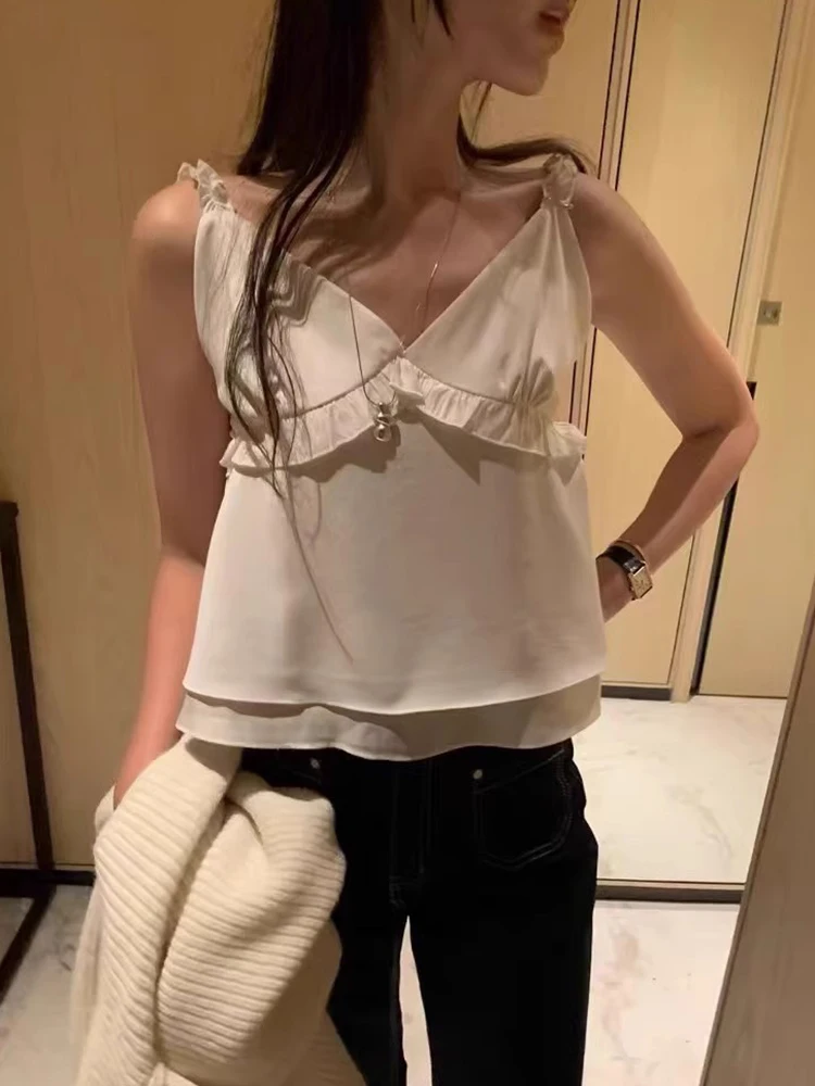 Fungus Camis chaleco mujer verano dulce sin mangas cuello pico Top corto ajustado estilo coreano diseño sin espalda prendas de vestir tanques