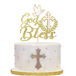 1pc, Golden God Bless Cake Insert, Baptism, Dedication Or First Communion Cake Decoration, Cake Decoration Supplies.