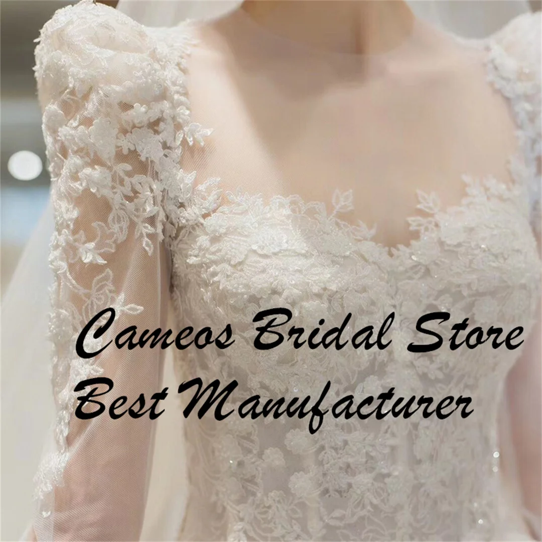 SONDR Princess Custom Made Wedding Dresses Sweetheart Korea Long Sleeves Tulle Appliques Brides Gowns Women Bridal Dresses