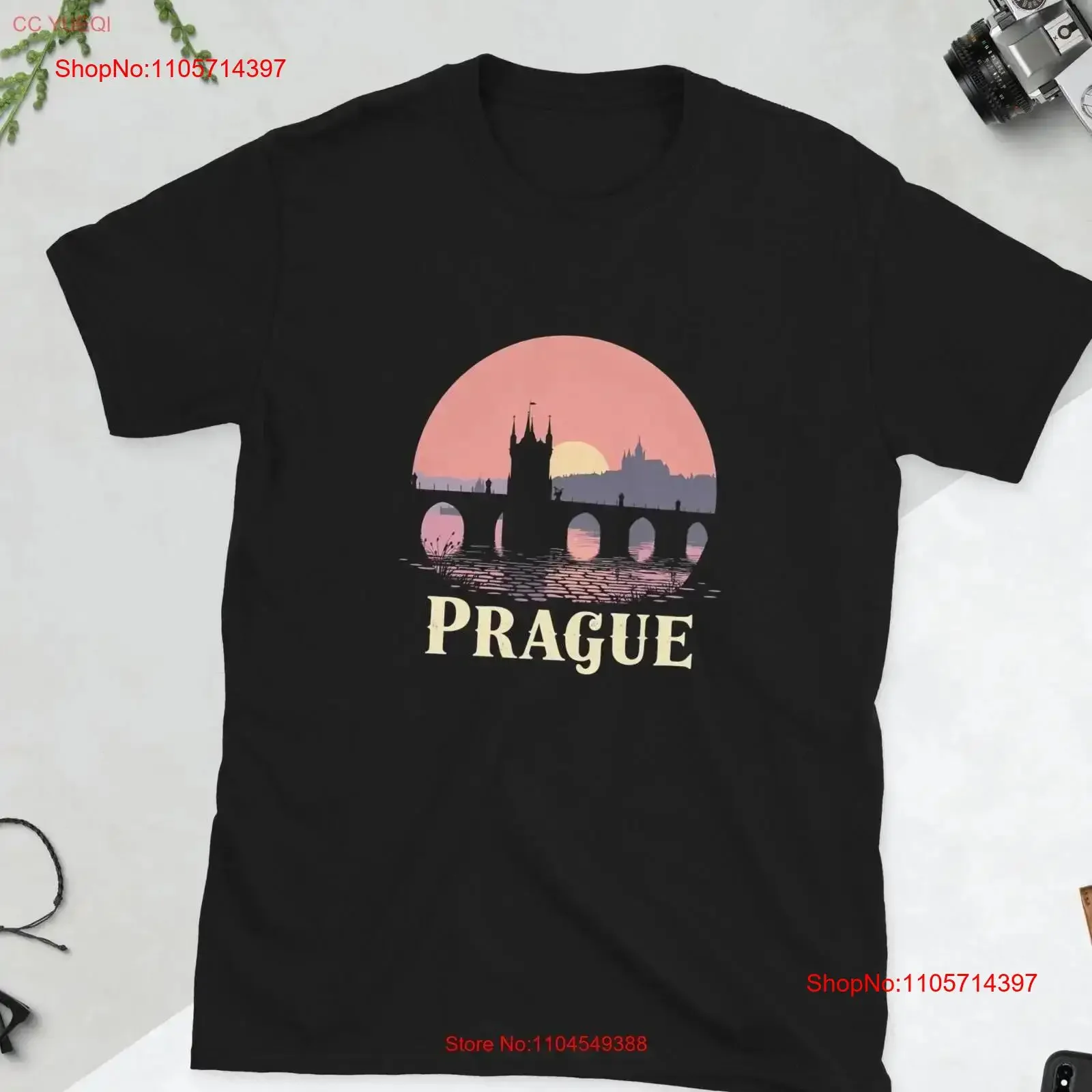Prague T Shirt Czech Republic Cityscape Souvenir Art Iconic Landmark vintage Washed Slightly Top For Everyday Wear Stylish