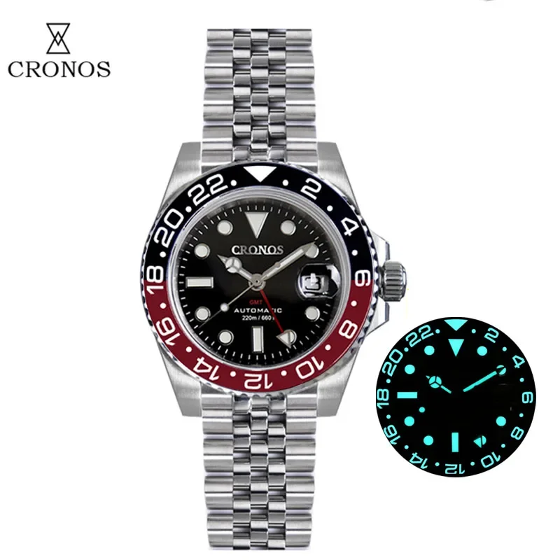 

Cronos Watch For Men Water Ghost Bidirectional Bezel Sapphire GMT NH34 Movement Automatic 200m Waterproof BGW-9 Lum Wristwatch