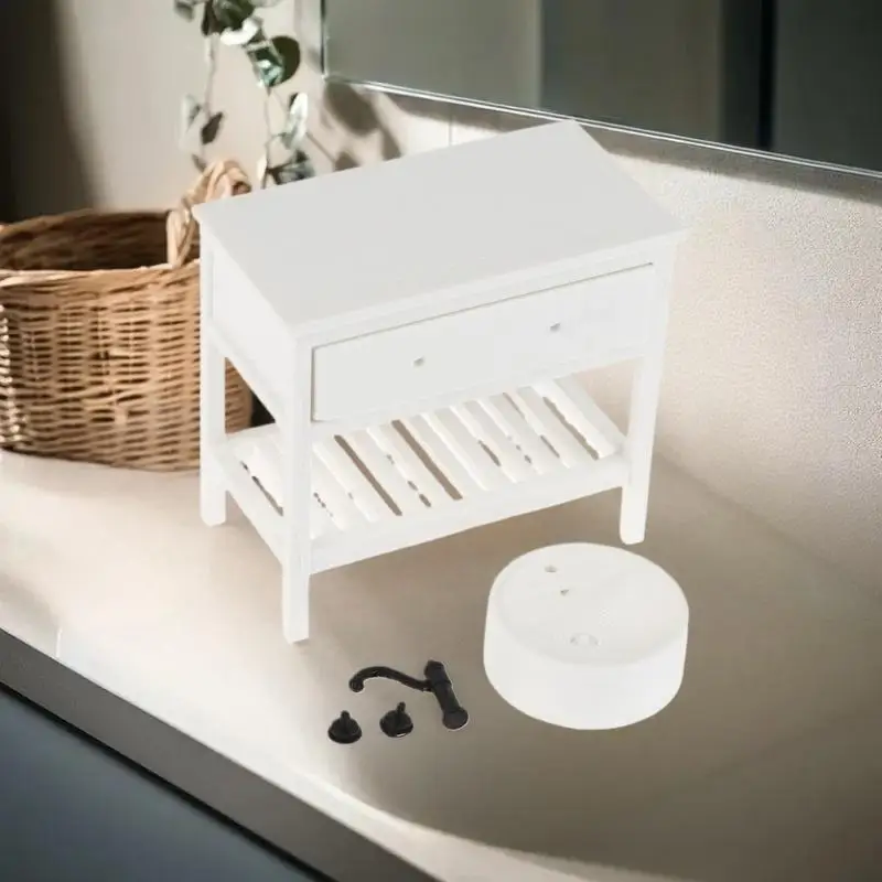 ตู้ใต้อ่างล้างหน้าจำลองขนาด 1/12 ของเล่นตกแต่งห้องน้ำจิ๋วสำหรับบ้านตุ๊กตา