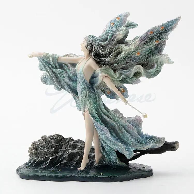 Ethereal Ocean Wave Wing Fairy Sculpture Dreamy Gradient Seaside Elf Goddess Figurine Desktop Art Decor Vintage Angel Ornament