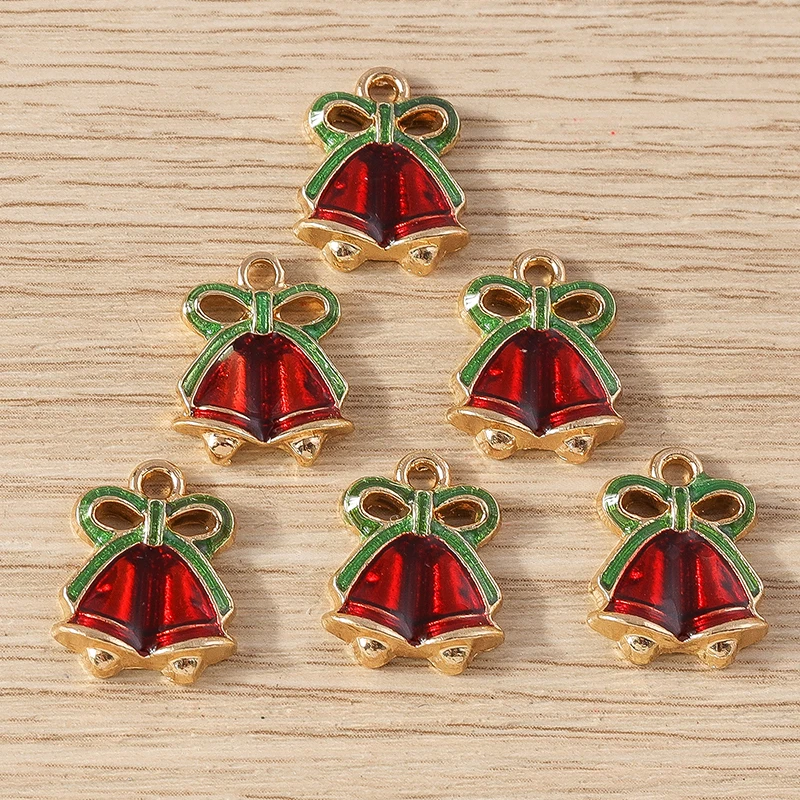 10pcs 13x16mm Cute Enamel Christmas Bell Charms Pendants for Jewelry Making Earrings Necklace Bracelets DIY Crafts Accessories