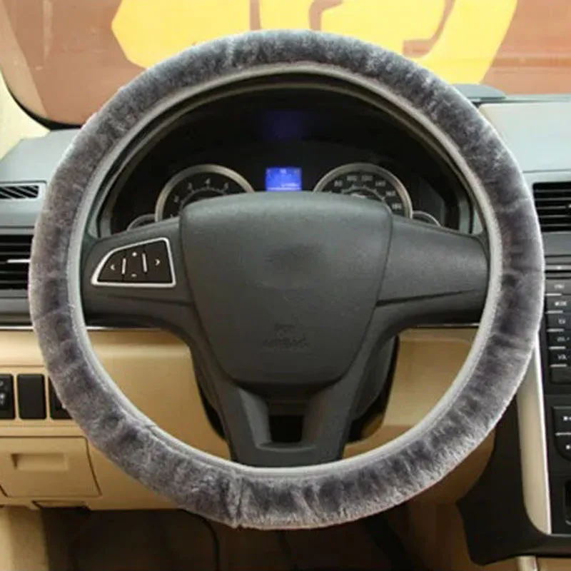 Imitation Cashmere Car Plush Steering Wheel Cover Soft Warm Winter Auto Steering Wheel Cover For 36-40CM