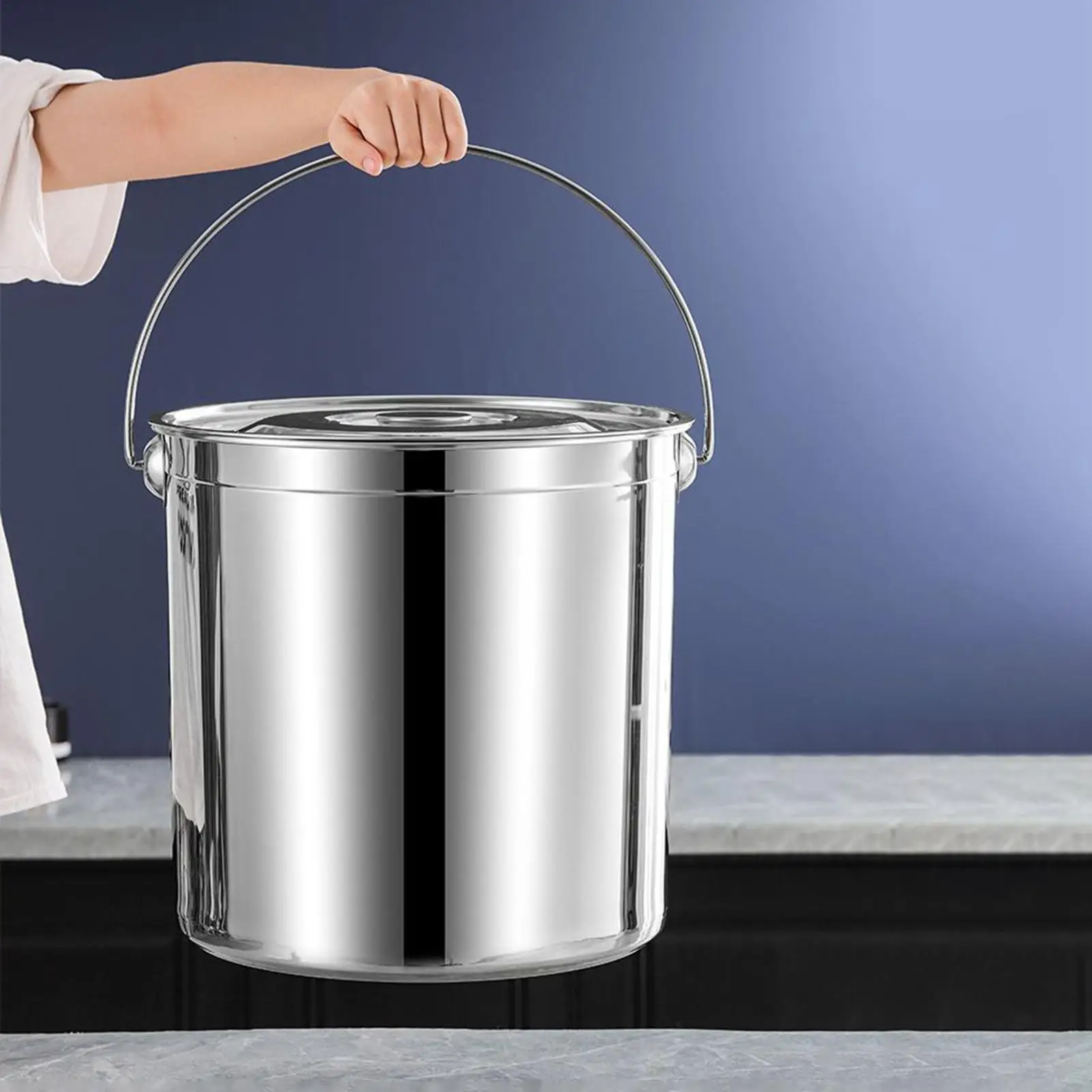 Stainless Steel Stockpot with Lid Rice Storage Bucket Heavy Duty Milk Bucket Deep Pot with Lid Cooking Kitchen Saucepans