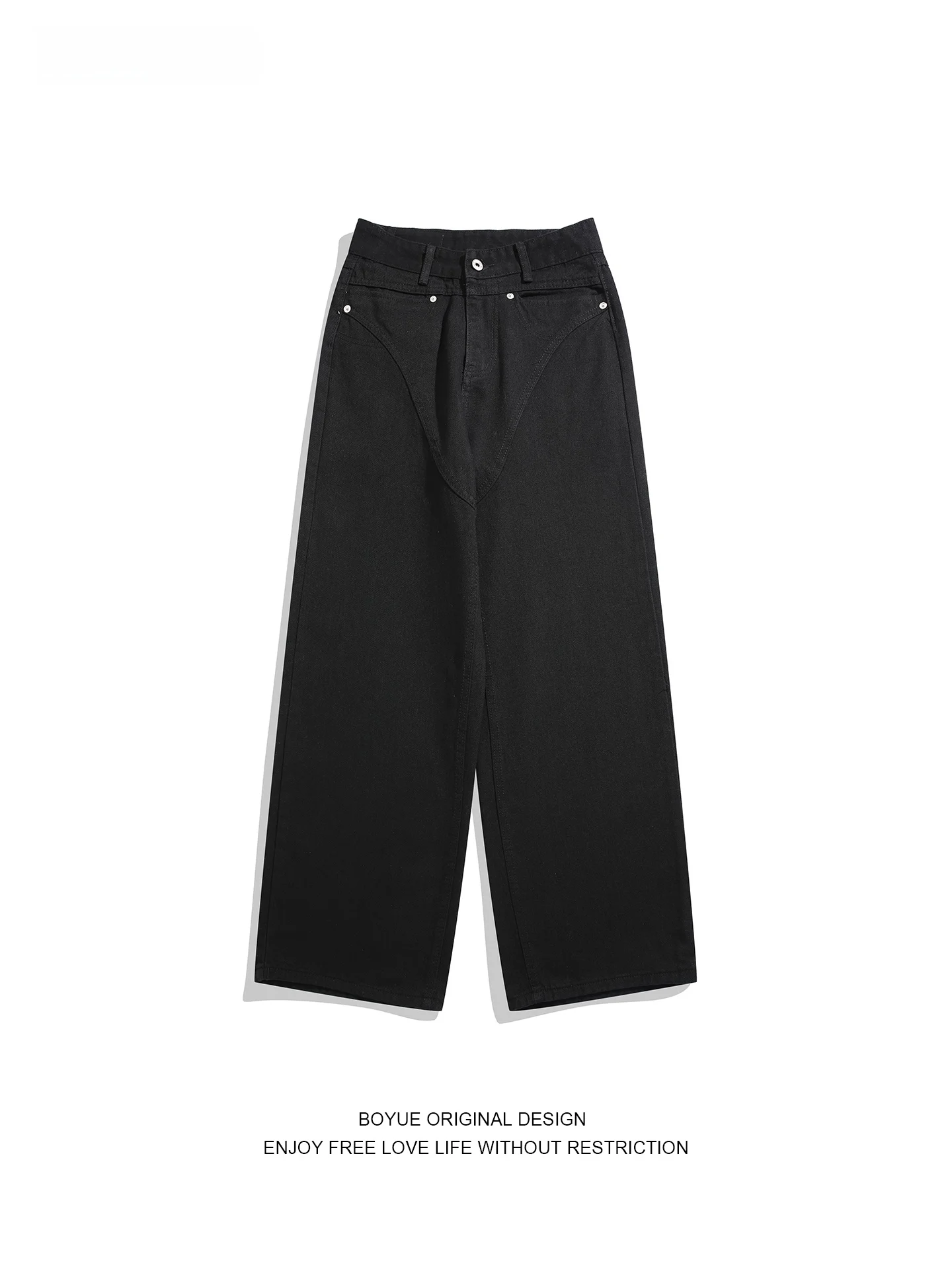 

Boyue American Sle Vintage Waed Denim Pants Men Women Universal Simple Color Drapey Wide Leg Casual Long Trousers