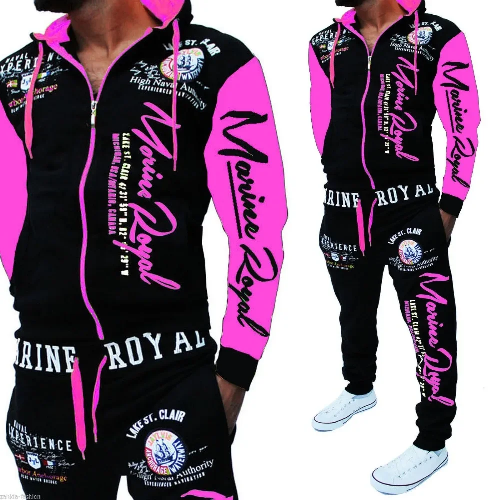 ZOGAA-chándal de 2 piezas para hombre, Conjunto de sudadera con estampado de letras, talla grande, 2019