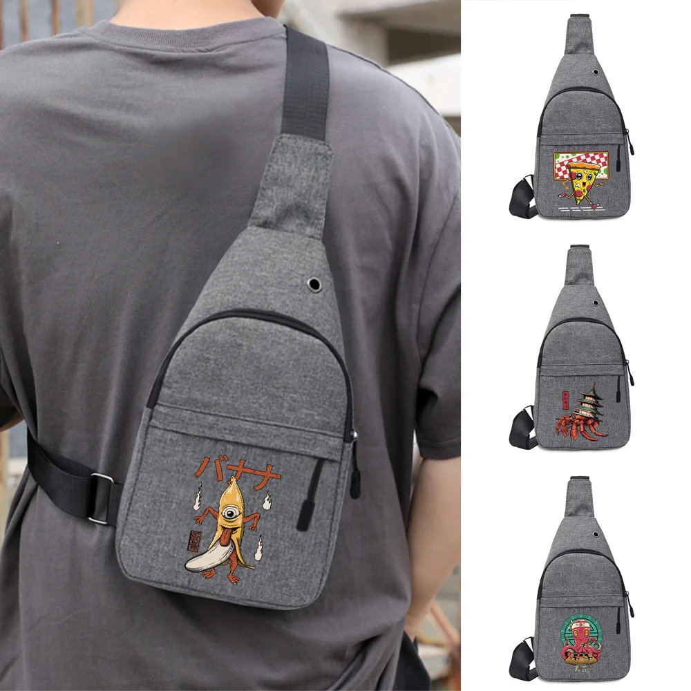 2022 Men's Shoulder Bag Canvas Trend Outdoor Chest Bag for Men Cute Monster Pattern Printed Phone Chest Bags Sport Crossbody