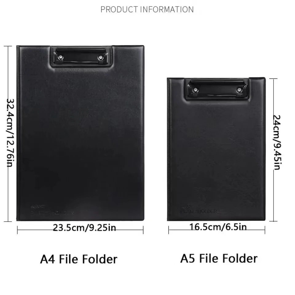 PU Leather File Folder High Grade A4/A5 Black Clip Boards Vertical Plate Foldable Document Holder Office Supplies