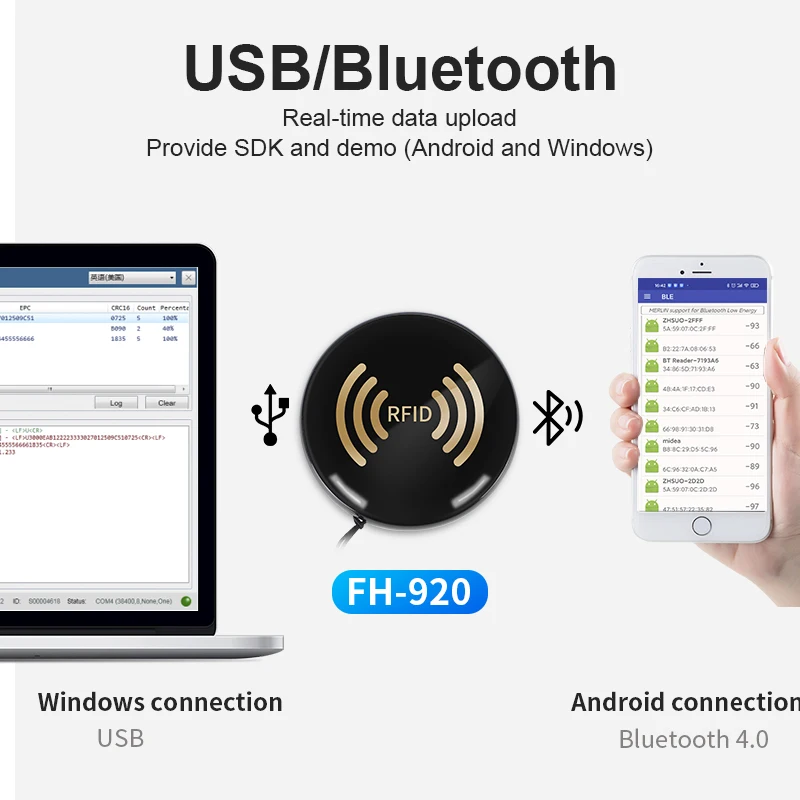 Rfid UHF Handheld Reader 860-960mhz Buletooth ISO18000-6C（EPC G2）Scanner Portable Access Control Reader