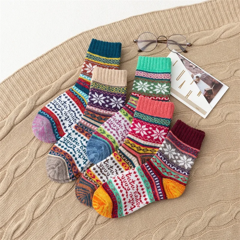 5 زوج الخريف/الشتاء الجوارب النسائية الدافئة العرقية نمط سميكة الدافئة المرأة الجوارب الصوفية الأوسط جوارب أنبوبية #3
